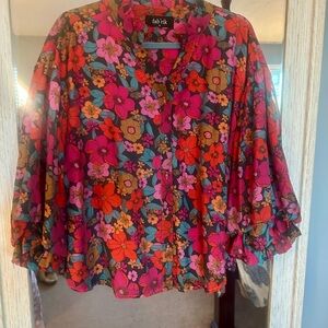 Fab'rik Vibrant Floral Blouse - Pink, Orange, Purple - Medium